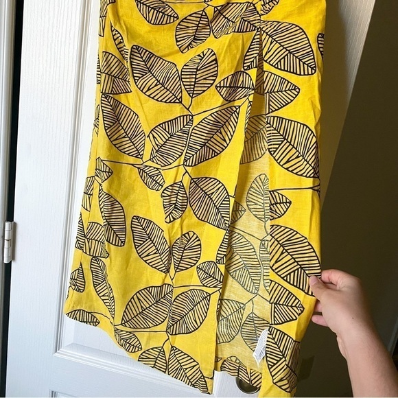 Zara Printed Linen Blend Leaf Midi Skirt Yellow Black XS NWT - Picture 3 of 10
